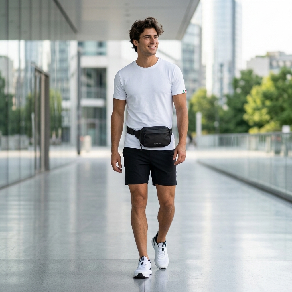 T-Shirt, Gürteltasche, Schwarz, Weiß, Sportoutfit