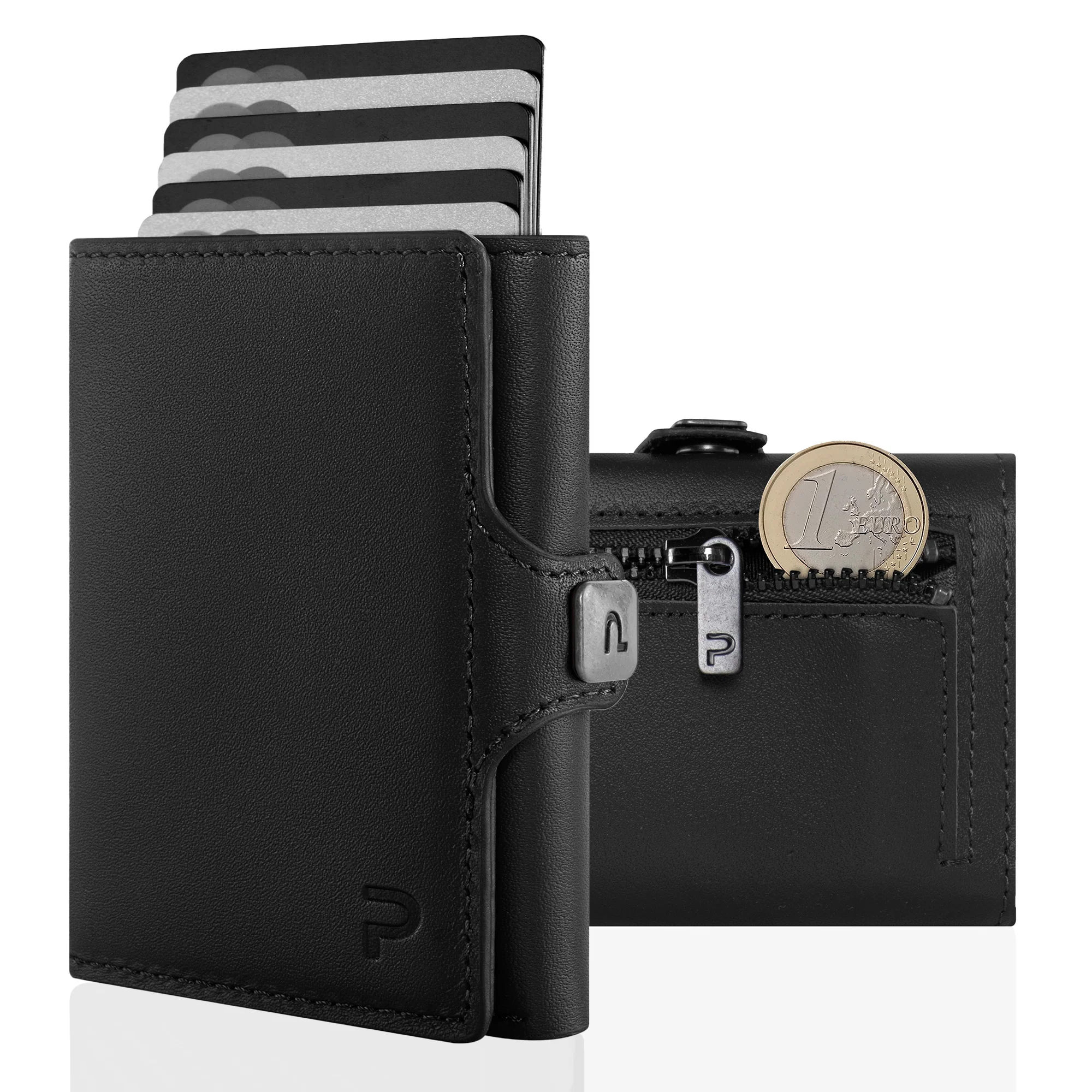 wallet, Kartenetui, Geldbörse, Münzenfach, schwarz Leder, Wallet, Card holder, Geldbörse, Leder, Dreiteilig?