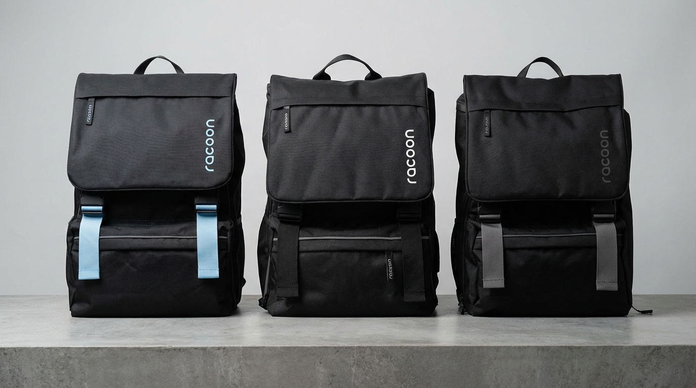 racoon the original, Rucksack, schwarzer Rucksack, Schultertasche, Vordere Klappe, verstellbare Träger