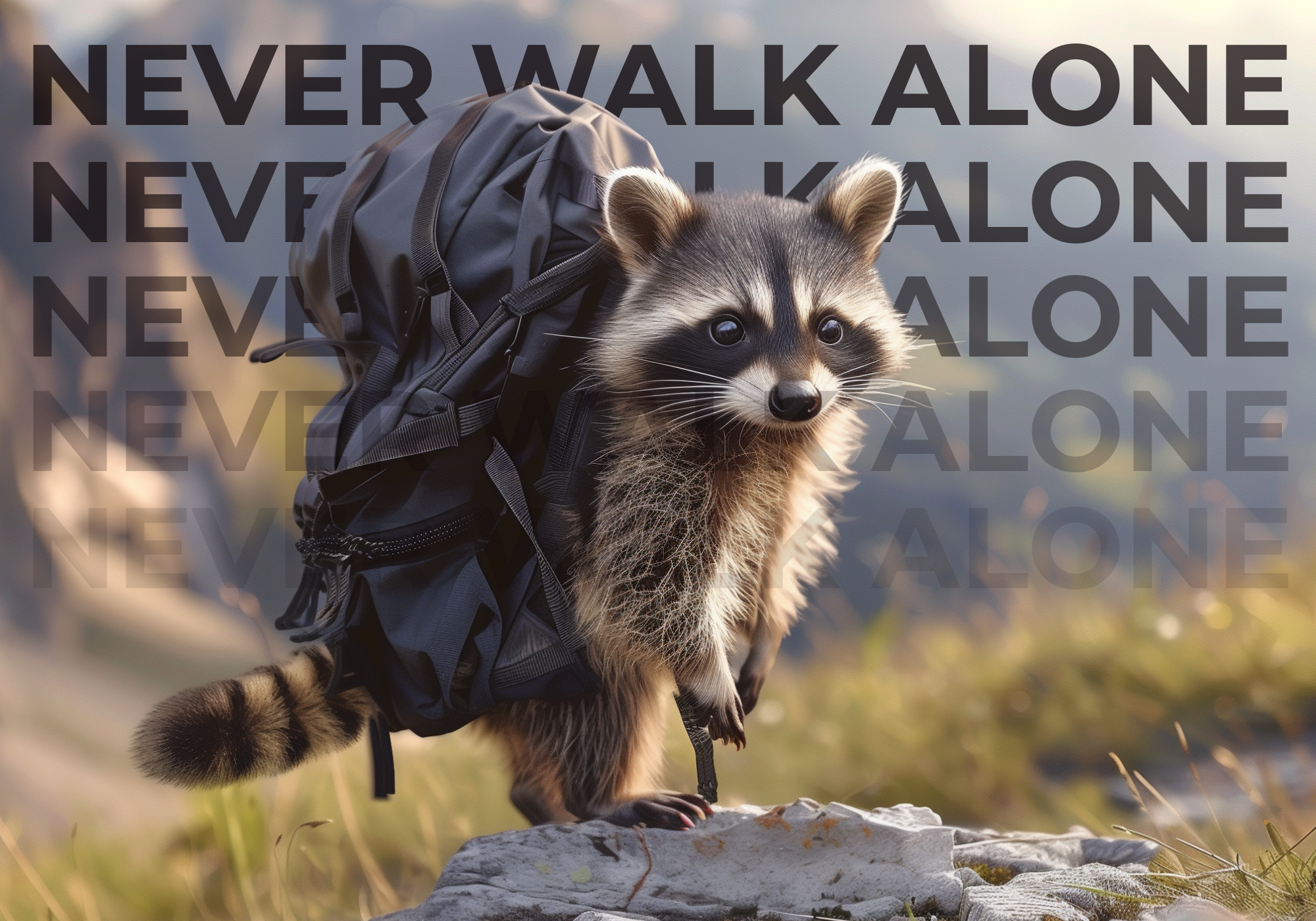 never walk alone racoon backpack
