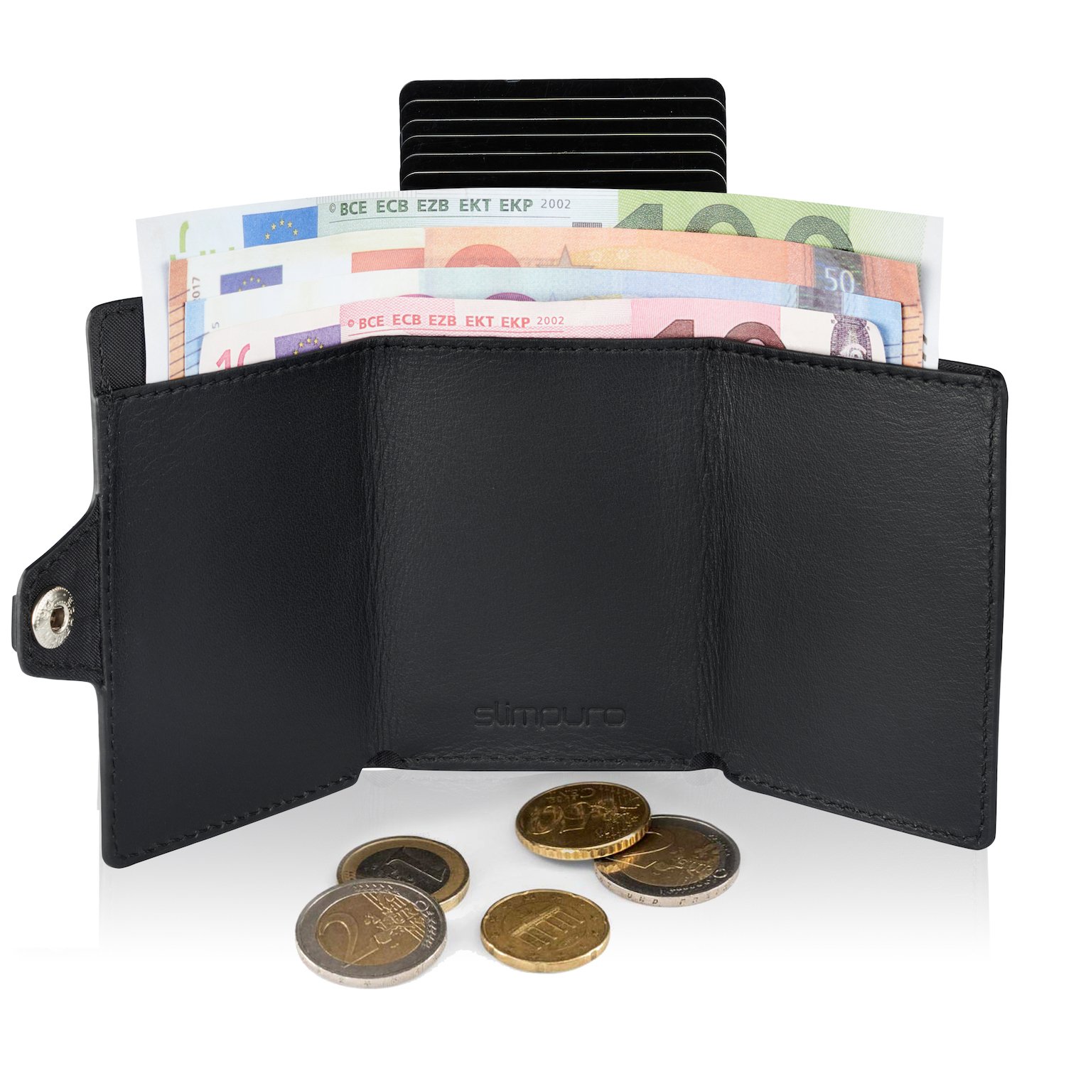 ZNAP Slim Wallet Glattleder Black 8er